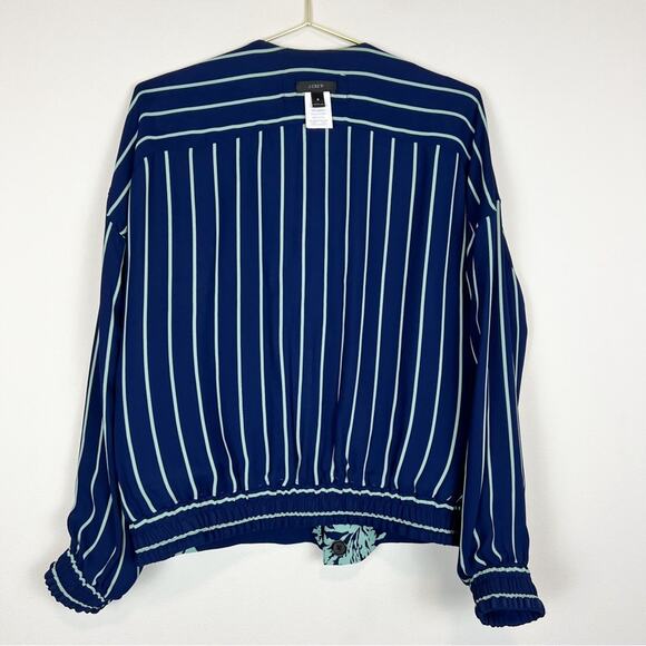 J. Crew Reversible Floral Striped Bomber Jacket Blue Green Size‎ 6 - Picture 5 of 10